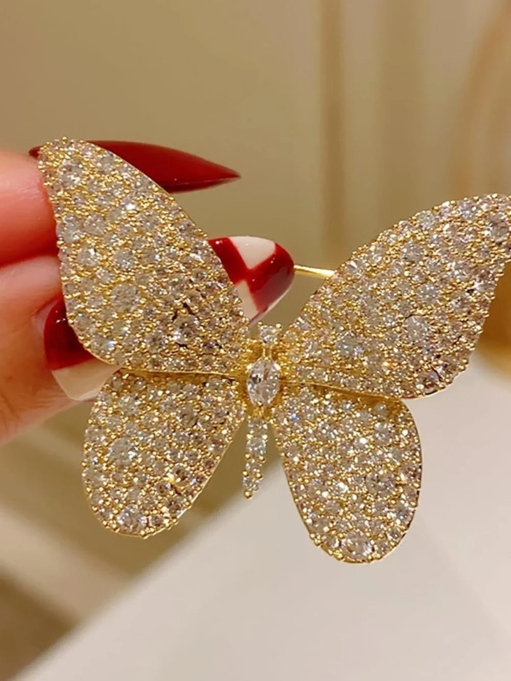 Anthropologie Gold and Clear Crystal Butterfly Brooch